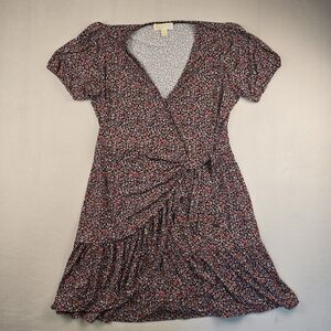 Michael Kors MK Floral Wrap Dress XL Black Pink Orange White Ditsy Knee Length